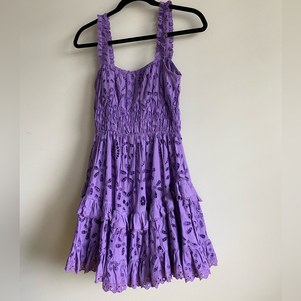Rococo sand moss mini dress layered tiered purple ruffles